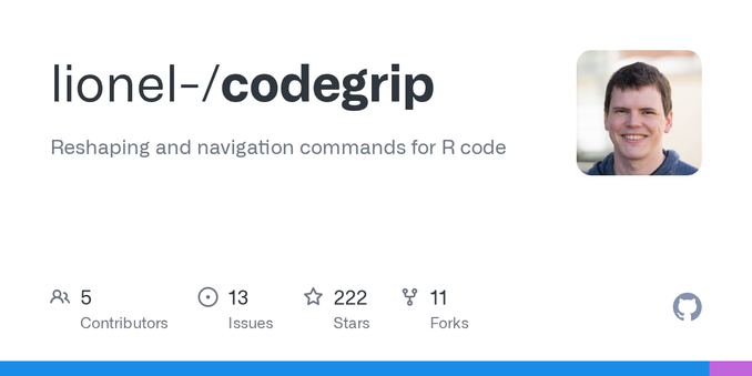 Reshaping and navigation commands for R code. Contribute to lionel-/codegrip development by creating an account on GitHub.