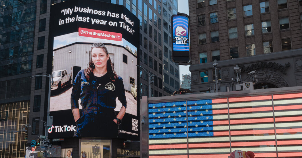A TikTok billboard ad in Times Square.