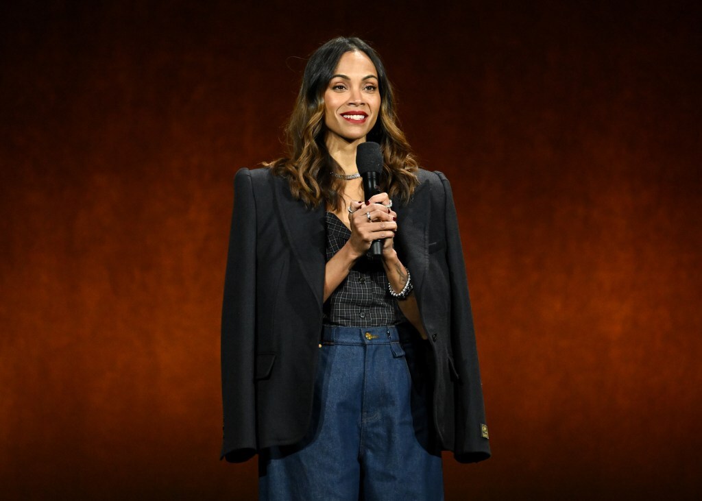 Zoe Saldana at the Walt Disney Studios Presentation as part of CinemaCon 2025 held at The Colosseum on April 03, 2025 in Las Vegas, Nevada.