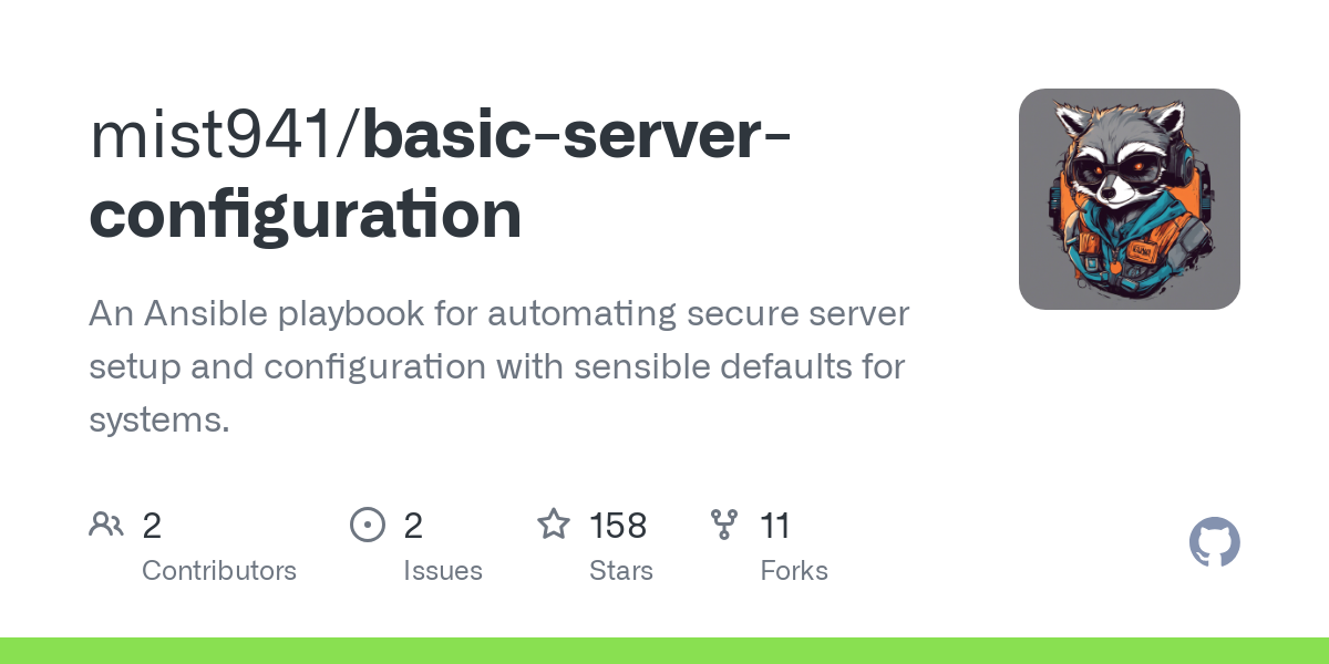 An Ansible playbook for automating secure server setup and configuration with sensible defaults for systems. - mist941/basic-server-configuration