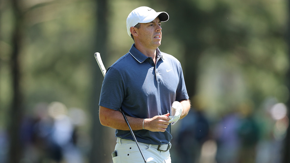 AUGUSTA, GEORGIA - APRIL 13: Rory McIlroy of Northern Ireland walks on the first hole during the final round of the 2025 Masters Tournament at Augusta National Golf Club on April 13, 2025 in Augusta, Georgia. (Photo by Michael Reaves/Getty Images)