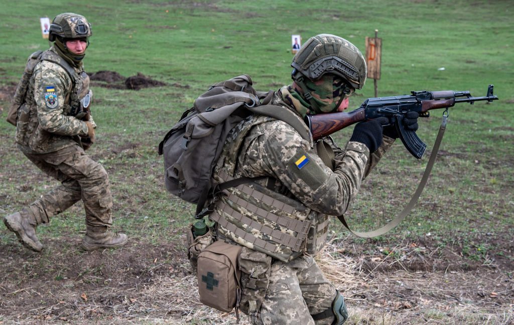 Shkval the special purpose battalion trains near Donbas. | Thomas Krych/Anadolu via Getty Images