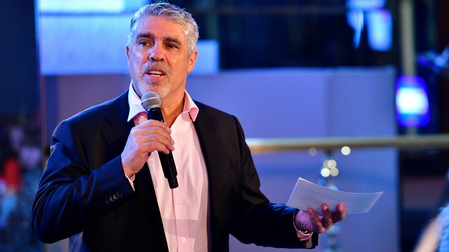 Gary Dell'Abate speaks during a Elizabeth Taylor AIDS Foundation dinner at New York’s Rainbow Room.