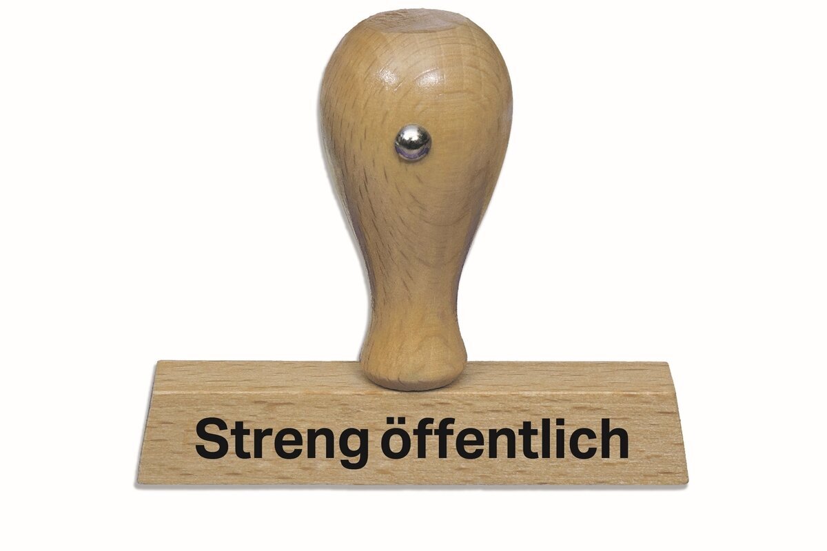 Stempel mit der Aufschrift :streng öffentlich