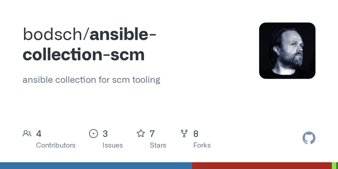 ansible collection for scm tooling. Contribute to bodsch/ansible-collection-scm development by creating an account on GitHub.
