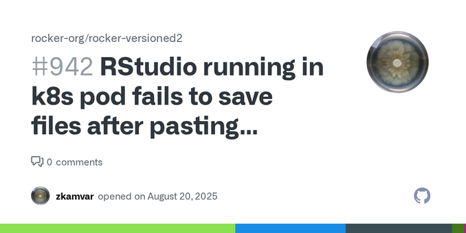 Container image name rocker/rstudio:4.5.1 Container image digest docker.io/rocker/rstudio@sha256:779353d18b7064ed8320f0e9d764ad69249bdcd40258e37b7d1db6e0ce082425 What operating system are you seein...