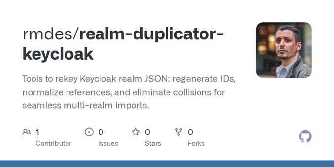Tools to rekey Keycloak realm JSON: regenerate IDs, normalize references, and eliminate collisions for seamless multi-realm imports. - rmdes/realm-duplicator-keycloak