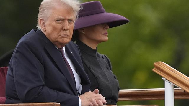 President Donald Trump and First Lady Melania Trump during a ceremony on September 17, 2025 in Windsor, England. (Photo by Andrew Matthews - WPA Pool/Getty Images)