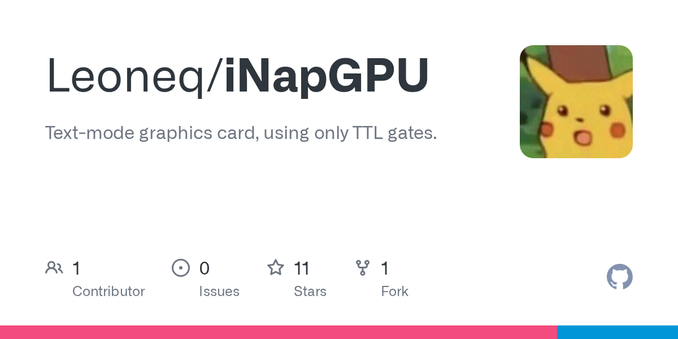 Text-mode graphics card, using only TTL gates. Contribute to Leoneq/iNapGPU development by creating an account on GitHub.