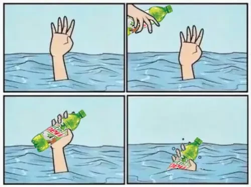 4 pics
pic1: hand is reaching out of the water for help
pic2: a 
