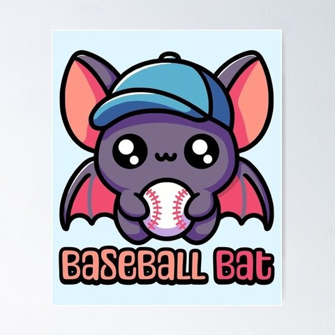 Fledermaus mit Baseball Cap und einem Baseball, Titel Baseball Bat