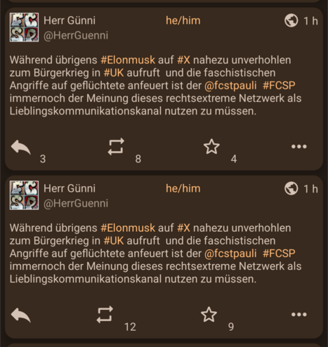 Screenshot Doppelpost praktisch gleichzeitig