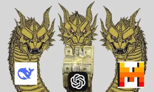 3 dragon meme
3 strong dragons;
one deepseek, one mistral
and in the middle one chatgpt dragon boss-eyeing at the two others while its body consists of a pile of cash