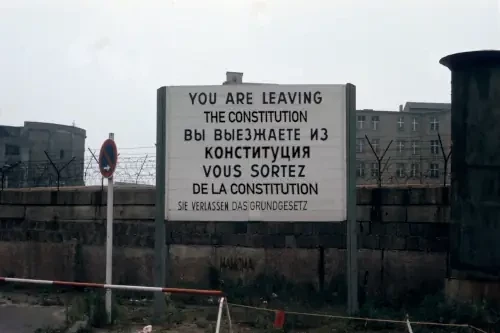 american occupation panel warning you that you are about to leave their sector towards gdr

modified to say in different languages: "you are leaving the constitution"