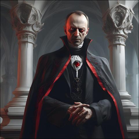 Mit einem angelernten neuronalen Netzwerk erzeugtes Bild von Friedrich Merz als Vampir. 
