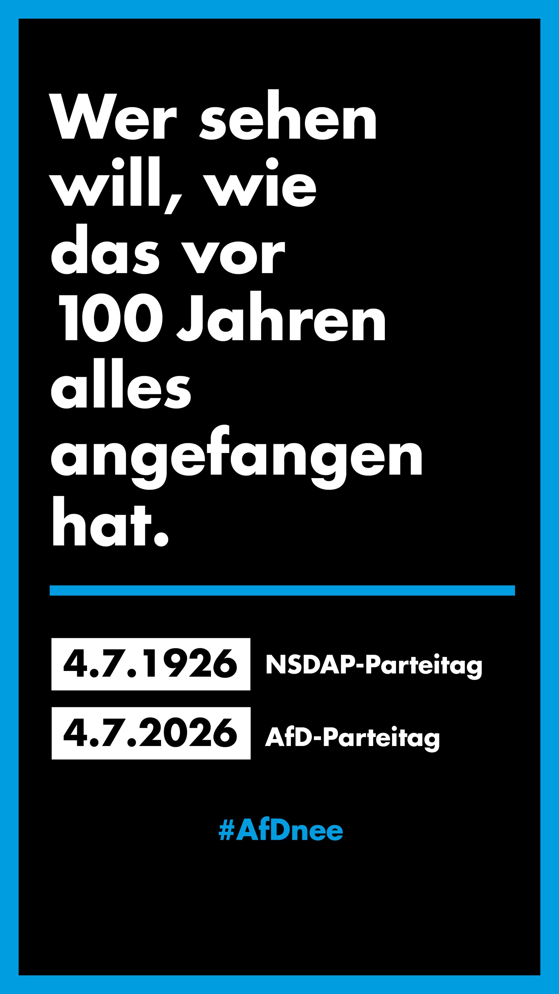Wer sehen will wie das vor hundert Jahren angefangen hat.

4.7.1926 NSDAP-Parteitag
4.7.2026 AFD-Parteitag

#AfDnee
