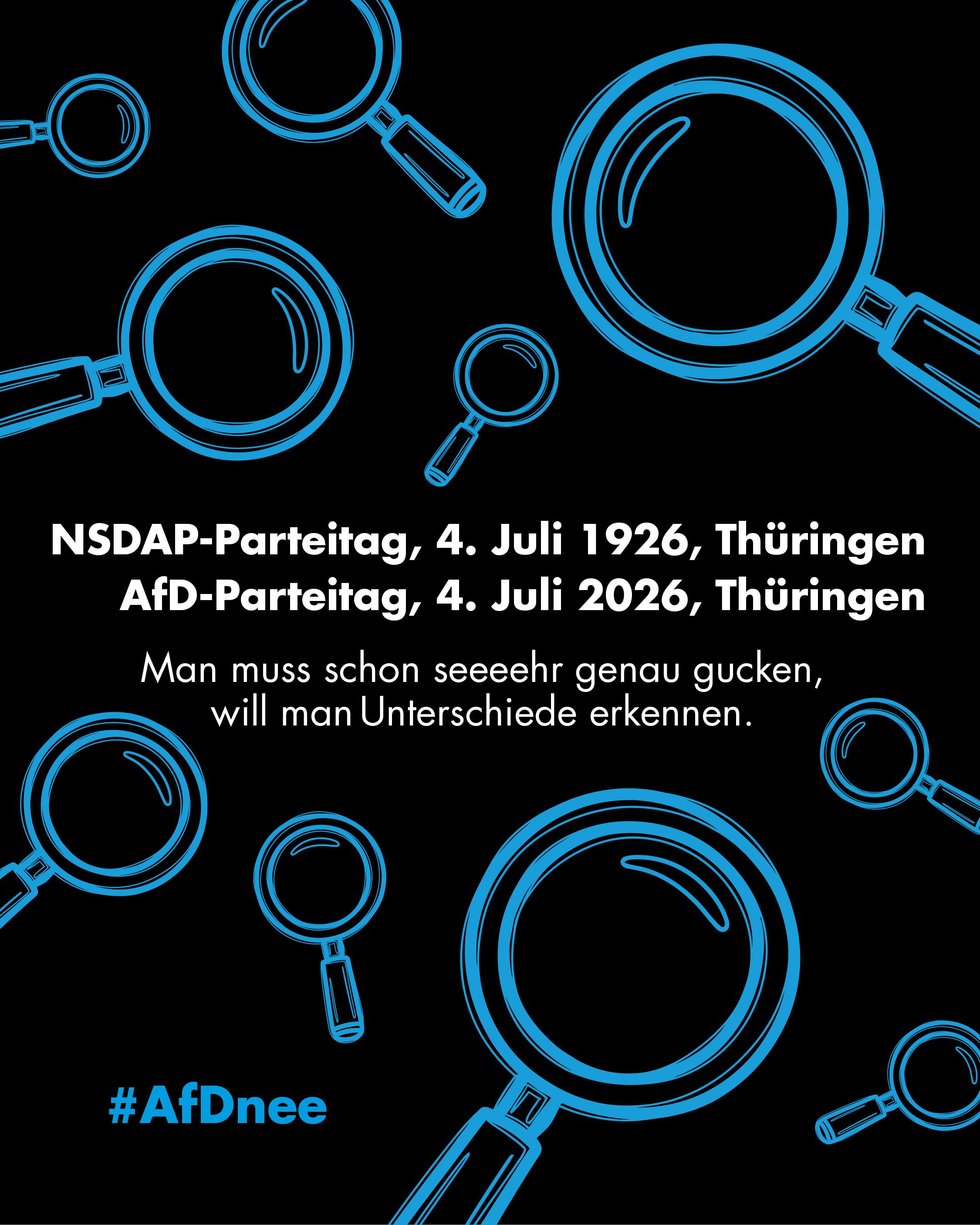 NSDAP-Parteitag: 4. Juli 1926, Thüringen
AFD-Parteitag: 4. Juli 2026, Thüringen

Man muss schon seeeehr genau gucken will man Unterschiede erkennen.

#AfDnee
