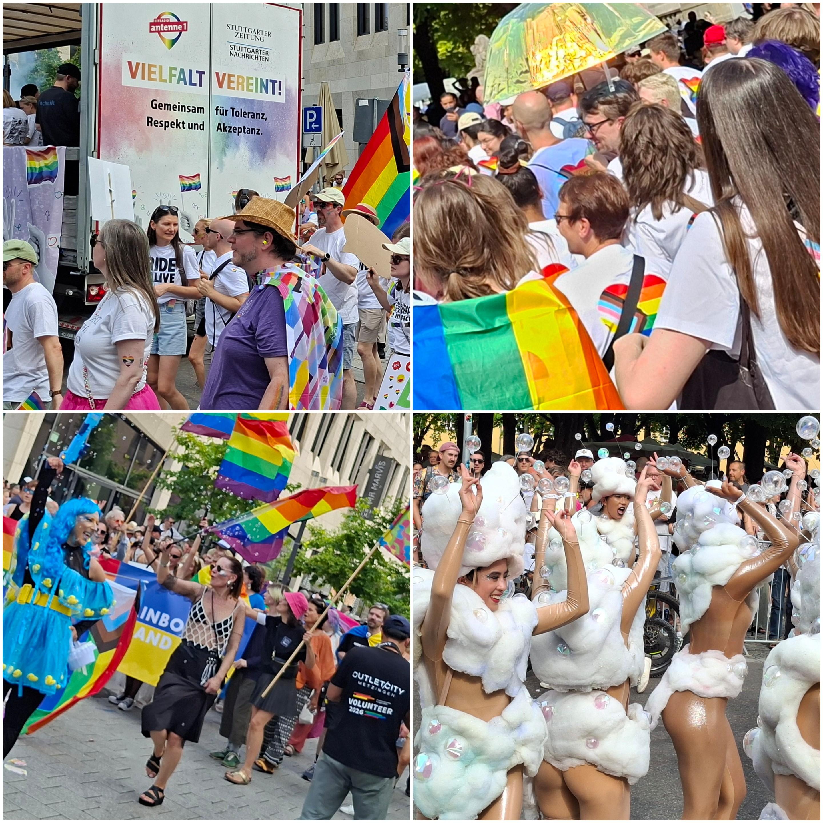 Collage vob 4 Bildern vom CSD in Stuttgart
